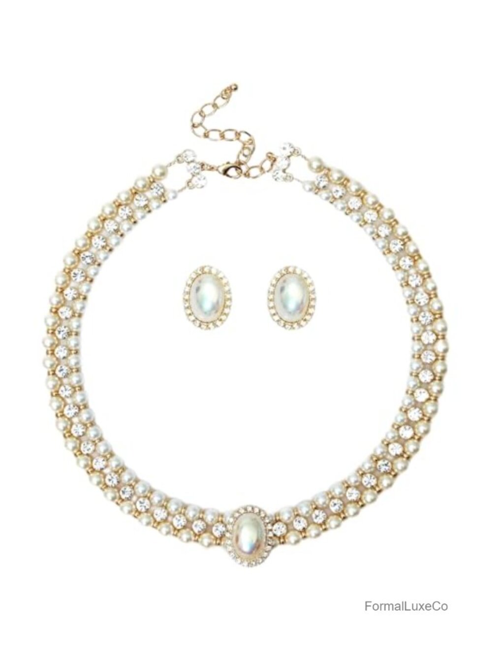 Layered Twisted Faux Pearl Necklace and Earring Set Choker